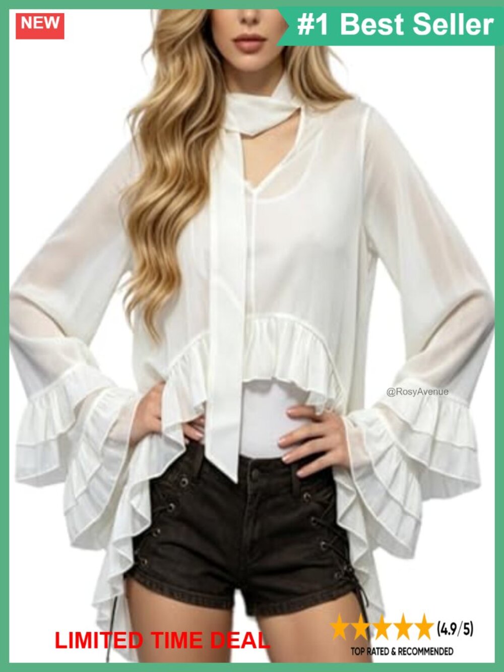 Sheer Chiffon Ruffle Peplum Blouse Long Sleeve V Neck Women's Top